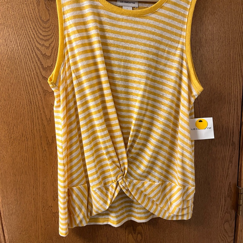 Liz Claiborne Yellow and White Tie Front Tank Top